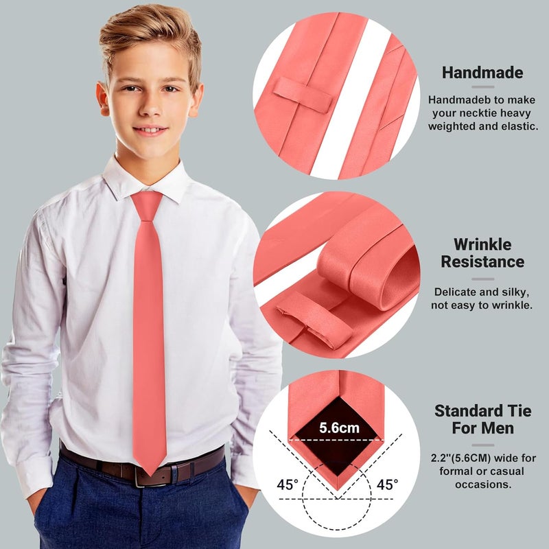Junmaxroad Store Boys Black Tie Satin Solid Color Necktie for Teen Wedding School Graduation with Gift Box - Image 4